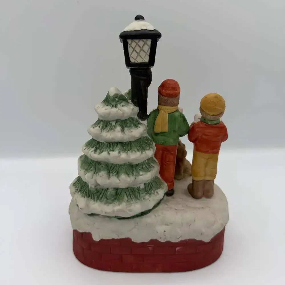 Vintage House of Lloyd Christmas Carolers Musical Figurine with Dog Lamp Post